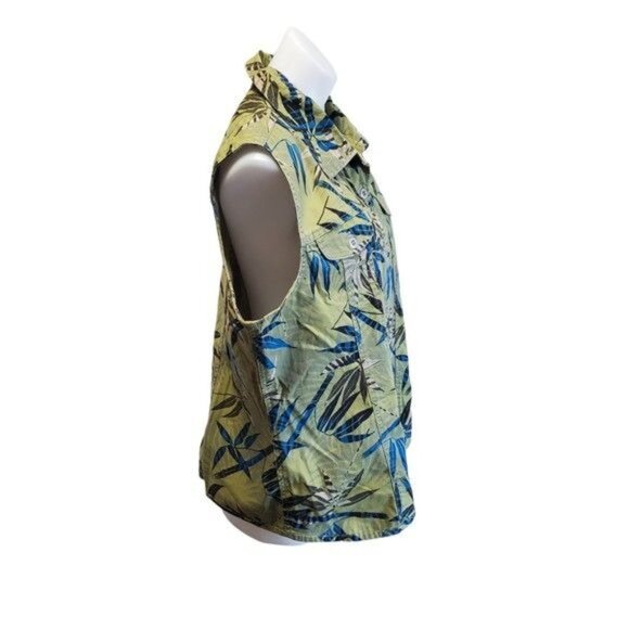 Chico's Button Up Vest Olive Khaki Green Bamboo Leaf Tropical Print Sz 3/16 NWT - Picture 5 of 11